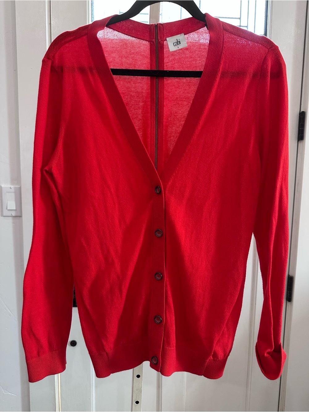 Cabi Poppy Red V-Neck Button Front Sweater cardigan